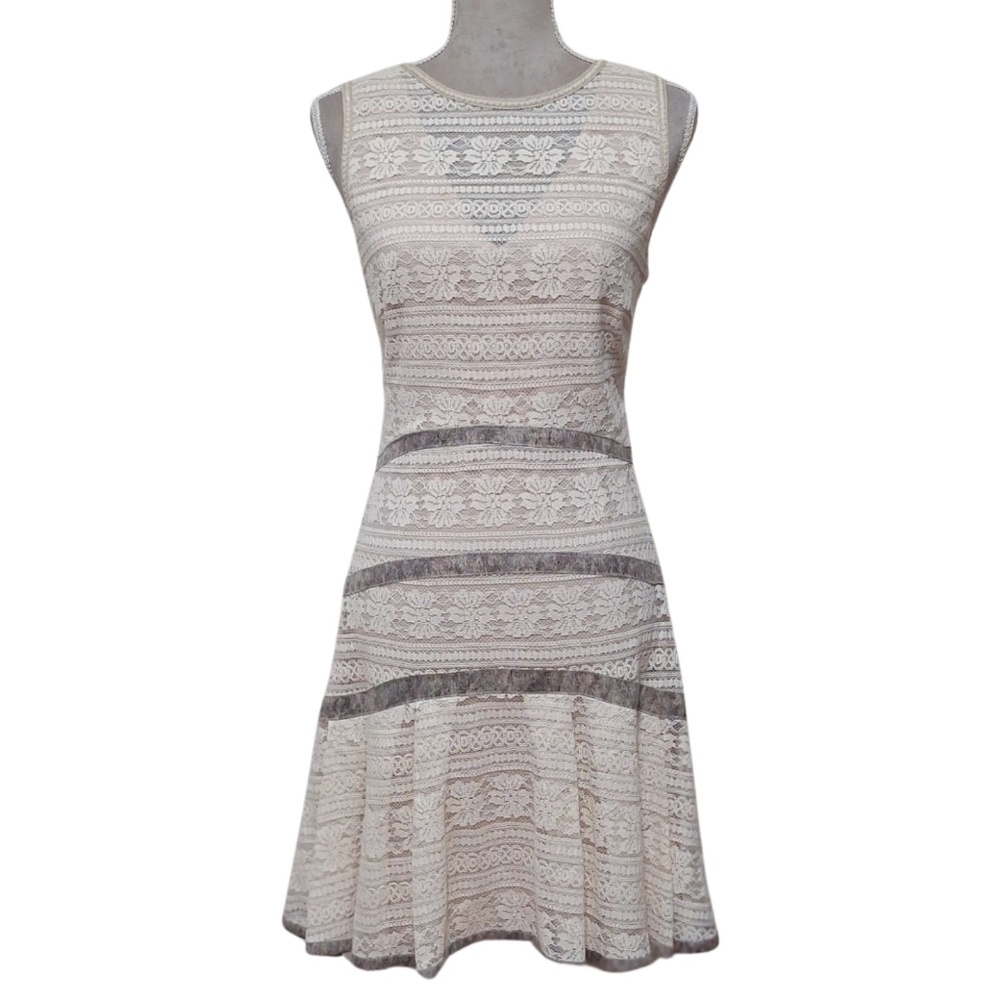 Cocktail Party Dress Wedding Guest Mark & James Sz 8 Beige Lace Fit & Flare